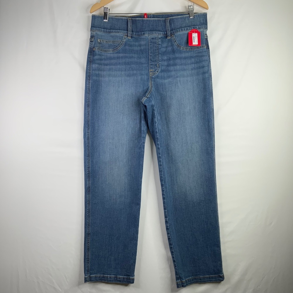 Spanx Ankle Straight Leg Jeans Medium Wash Pull On Denim 1X 1XT 20255R